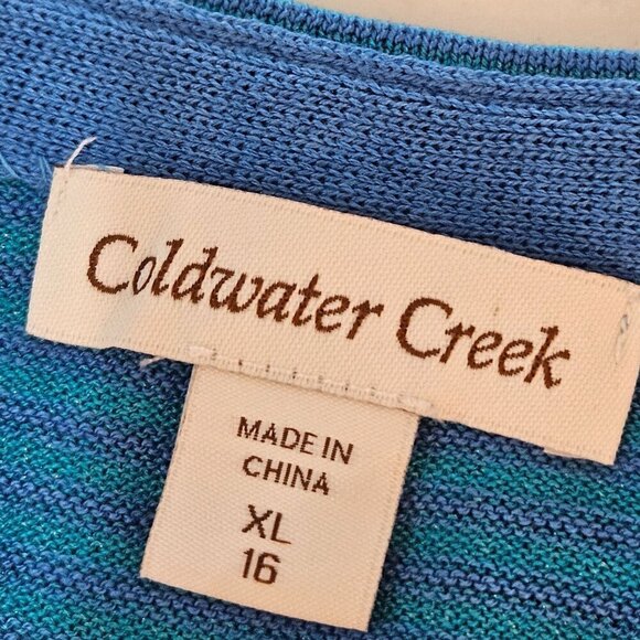 NEW! Coldwater Creek Size XL 16 Silk Cotton Blue Stripe Short Sleeve Knit Top - Picture 6 of 10